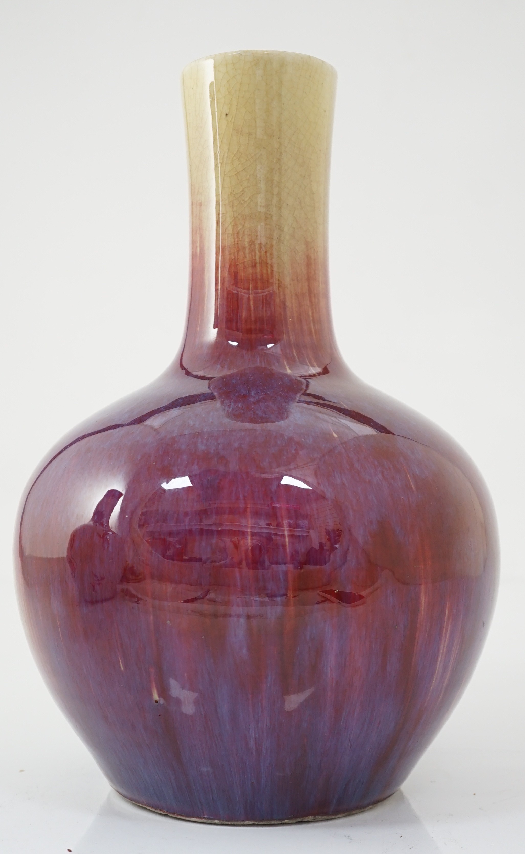 A Chinese flambe bottle vase, tianqiuping, 19th century, 35.3cm high